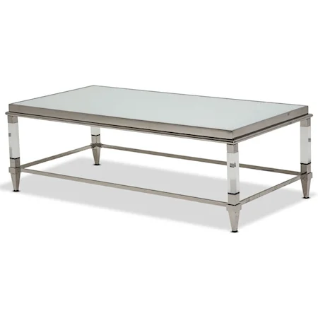 Rectangular Cocktail Table with Glossy White Glass Top